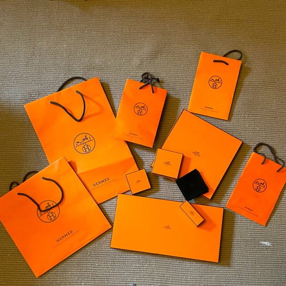 Collection of hermes shopping bags and boxes
